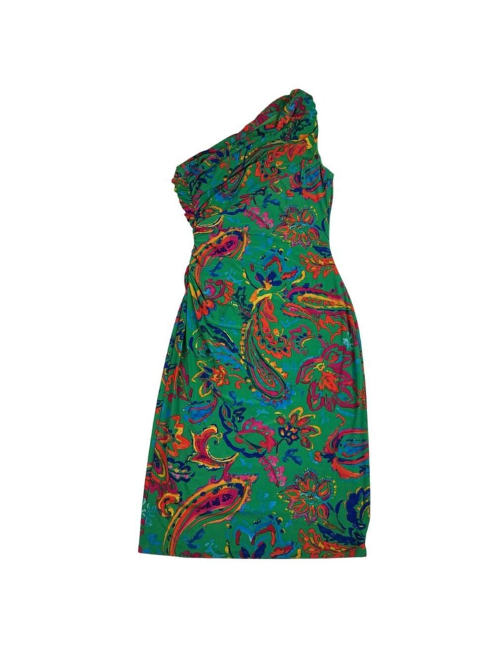 Lauren Ralph Lauren One-Shoulder Green Floral Print Dress Size 2 Polyester Blend - Picture 3 of 13